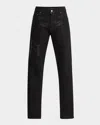 Amiri Men's Staggered Logo Waxed Skinny Jeans In Black Wax