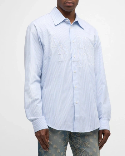 Amiri Men's Staggered Pinstripe Sport Shirt In Air Blue