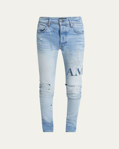 Amiri Men's Starburst Applique Skinny Jeans In Perfect Indigo
