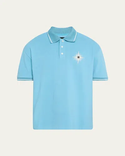 Amiri Men's Starburst Cotton Polo Shirt In Blue