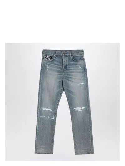 AMIRI MEN'S STRAIGHT JEANS WITH RIPS ANTIQUE INDIGO