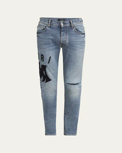 AMIRI MEN'S SUEDE APPLIQUE SKINNY JEANS