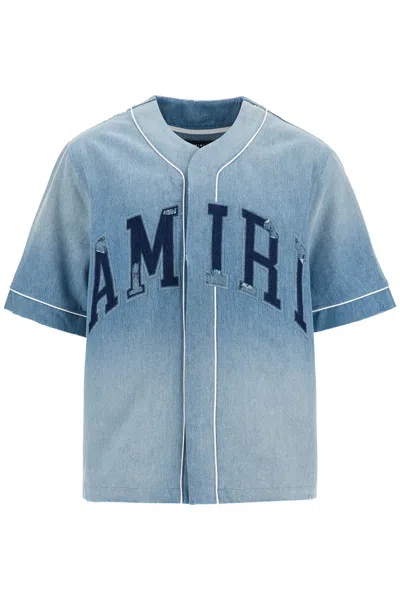 Amiri Blue Sunfaded Baseball Denim Shirt