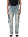 Amiri Tactical Distressed Cargo Jeans In Antique Indigo