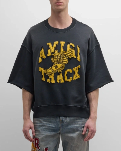 Amiri Men's Track Cutoff Sweatshirt In Faded Black