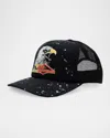 Amiri Paint-splattered Printed Padded Cotton-canvas And Mesh Trucker Cap In Black