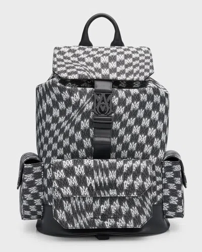 Amiri Men's Wavy Houndstooth Canvas And Leather Backpack In Black