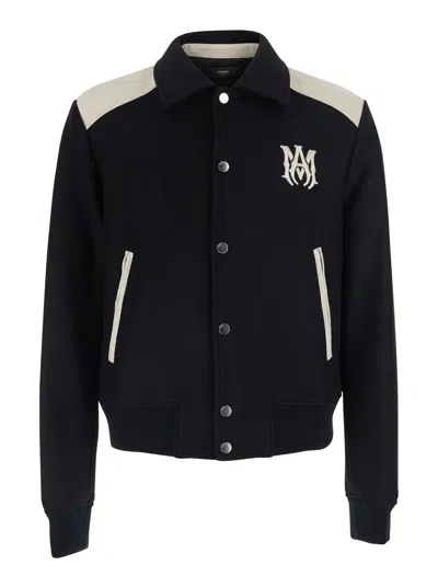 Amiri Men's Wool-blend Jacket With Classic Collar, Logo Patch & Welt Pockets In Black