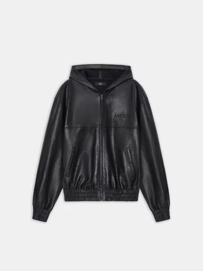 Amiri Leather Os Zip Hoodie In Black