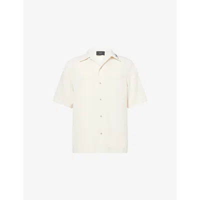 Amiri Mens Alabaster Camp-collar Brand-embroidery Woven Shirt In Beige