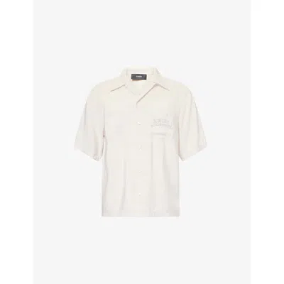 Amiri Mens Alabaster Hollywood Printed-text Woven Bowling Shirt In White