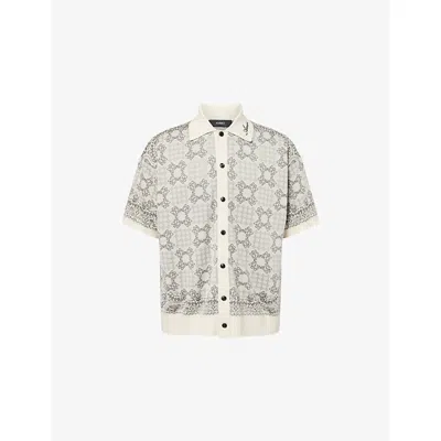 Amiri Mens Alabaster Ma Quad Check Mesh Knit Shirt In White
