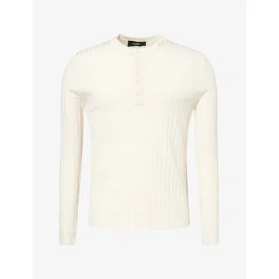 Amiri Mens Alabaster Script-logo Henley Wool-blend Top Xl In White