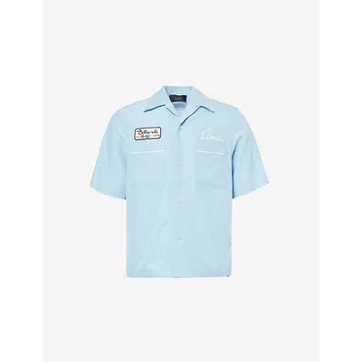 Amiri Mens Ocean Sky Billiards Short-sleeves Relaxed-fit Woven Shirt