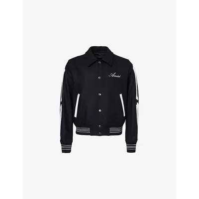 AMIRI MENS BLACK WHITE BONES SPREAD-COLLAR TWO-SLIP-POCKETS REGULAR-FIT WOOL-BLEND JACKET