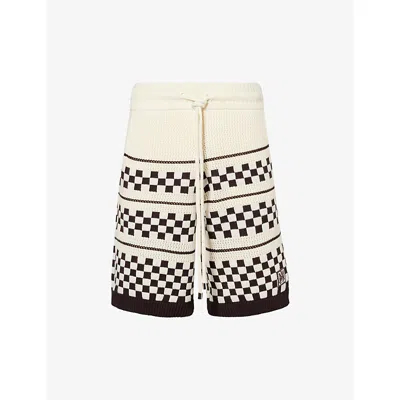 Amiri Mens Ecru Checkered Drawstring Wool-blend Shorts Xl In Neutral