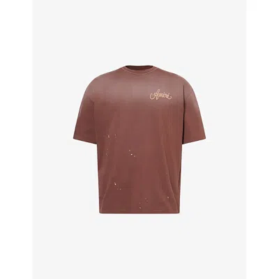 Amiri Mens Walnut Brown Design Studio Embroidered Cotton T-shirt