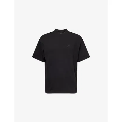 Amiri Mens Logo-embroidered Ribbed Cotton-jersey T-shirt Black