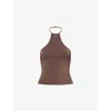Amiri Mens Walnut Brown Logo-hardware Halter Jersey Top In Brown