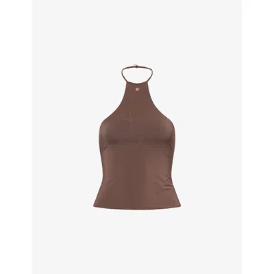 Amiri Mens Walnut Brown Logo-hardware Halter Jersey Top