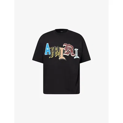Amiri Mens Black Varsity Patch Oversized Cotton-jersey T-shirt Xl