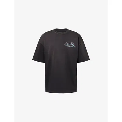 Amiri Mens Black Crystal Chateau Script Crewneck Cotton-jersey T-shirt