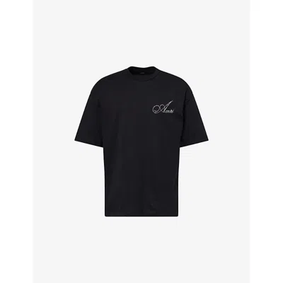 AMIRI MENS CRYSTAL SCRIPT-LOGO COTTON-JERSEY T-SHIRT BLACK