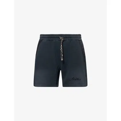 Amiri Mens Black Embroidered-logo Bleached Cotton-jersey Shorts