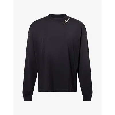 Amiri Mens Black Embroidered-script Long-sleeve Cotton T-shirt