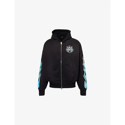 Amiri Mens Black Flames Zip Cotton-jersey Hoodie Xl In Multi