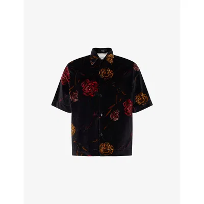 Amiri Mens Black Floral Velvet Cotton Shirt