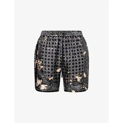 Amiri Mens Black Monogram Drawstring Silk Shorts