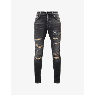 Amiri Mens Black Snake Thrasher Skinny Denim Jeans