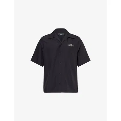Amiri Mens Black Spirit Logo-patch Woven Bowling Shirt