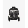 Amiri Mens Black Text Embroidered Sport Leather Jacket In Black