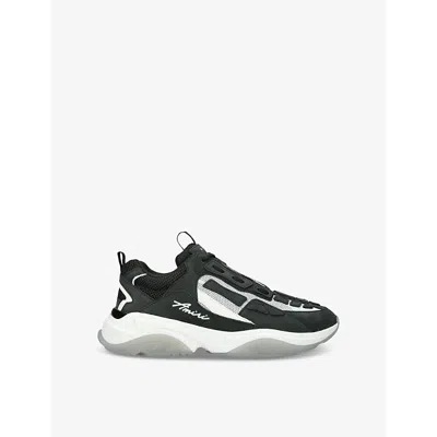 AMIRI MENS BLK/WHITE BONE LOGO-EMBROIDERED LEATHER AND MESH LOW-TOP TRAINERS EUR 45 / 11 UK