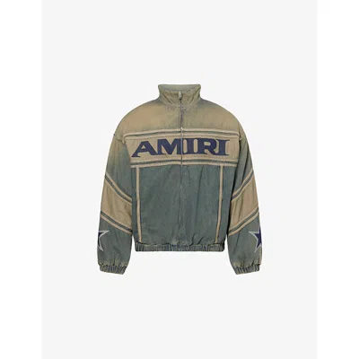Amiri Mens  Sport Brand-print Denim Track Jacket In Green