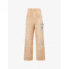 Amiri Mens Camel Repair Distressed Canvas Denim Trousers In Brown
