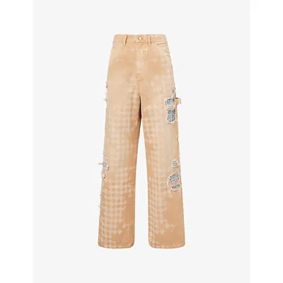 AMIRI MENS AMIRI REPAIR DISTRESSED CANVAS DENIM TROUSERS