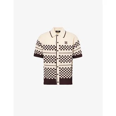 Amiri Mens  Checkered Short-sleeves Wool-blend Shirt In Orange