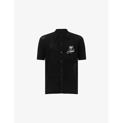 Amiri Mens Black Club  Crochet Woven Polo Shirt