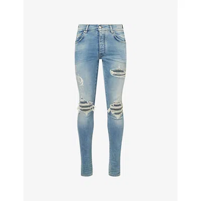 Amiri Mens Hollywood Embroidered-logo Denim Jeans Harbor Indigo