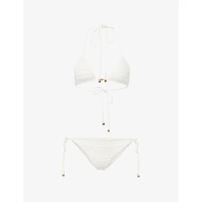 Amiri Mens Triangle-cup Adjustable-ties Crochet Bikini Set Ivory In White