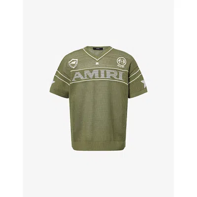 Amiri Mens Khaki  Sport V-neck Knitted T-shirt In Green