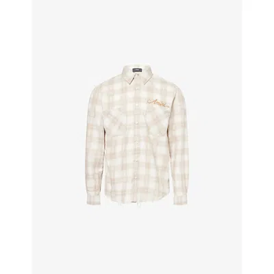 Amiri Mens Light Camel Checked Bandana-patch Cotton Shirt In Brown