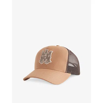 Amiri Mens Malt Outline Embroidered Cotton Trucker Cap In Brown