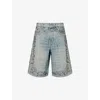 Amiri Mens Medium Indigo Graphic-pattern Embellished Denim Shorts