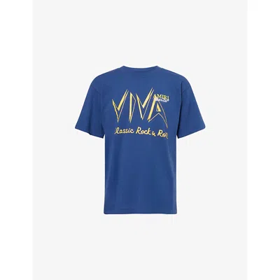 Amiri Mens Multi Embroidered-text Graphic-print Cotton T-shirt