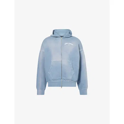Amiri Mens Ocean London Text-print Cotton-jersey Hoody Xl In Blue