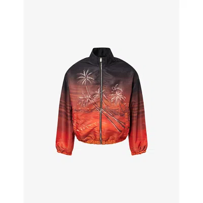 Amiri Mens Palms Logo-print Woven Bomber Jacket Mandarin In Orange